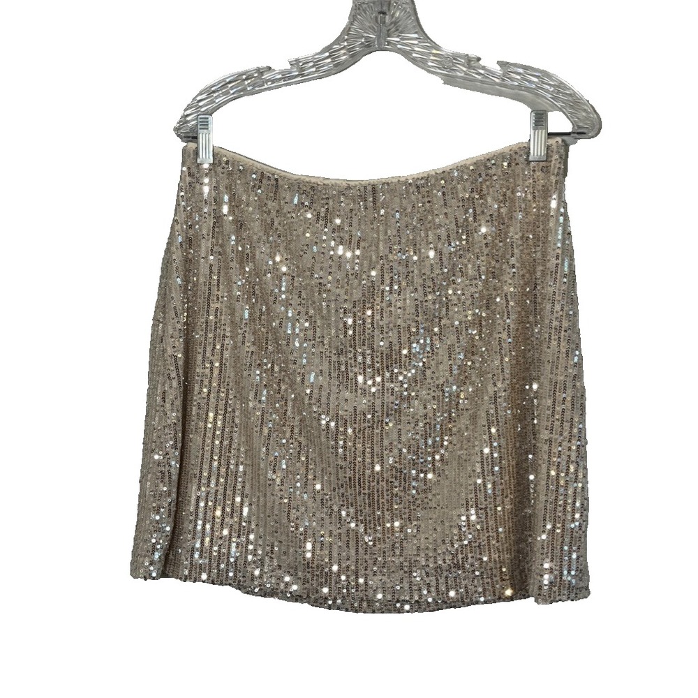 Sequin Mini Skirt L Shiny Shimmer Metallic Glam Chic NYE Bachelorette Retro 90s